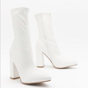 Faux White Leather Sock Boots